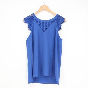 Brixon Ivy Royal Blue Lace Yoke Sleeveless Blouse Top Size M Zip Back